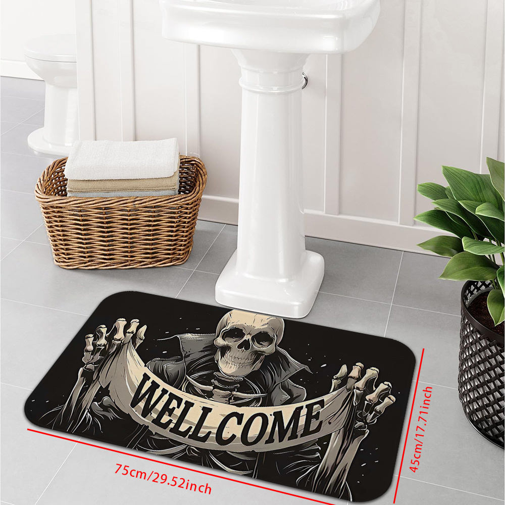 Image of 1pc, Welcome Doormat, Polyester Mat, Horror With Welcome Print Mat, Home Porch Decoration, Outdoor Indoor Entrance Floor, Entryway Mat, Modern Outdoor Entrance Mat, 1.2cm Sponge Mat
