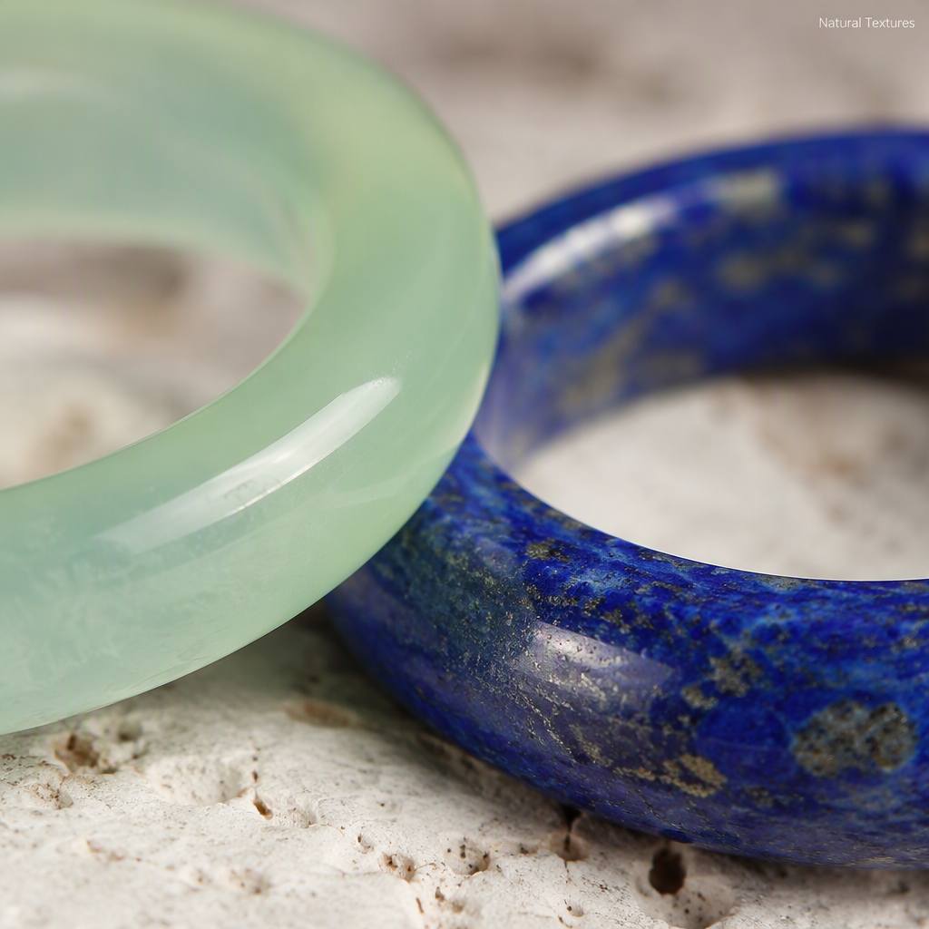 2pcs Green Agate & Lapis Lazuli Stackable Band Rings for Her