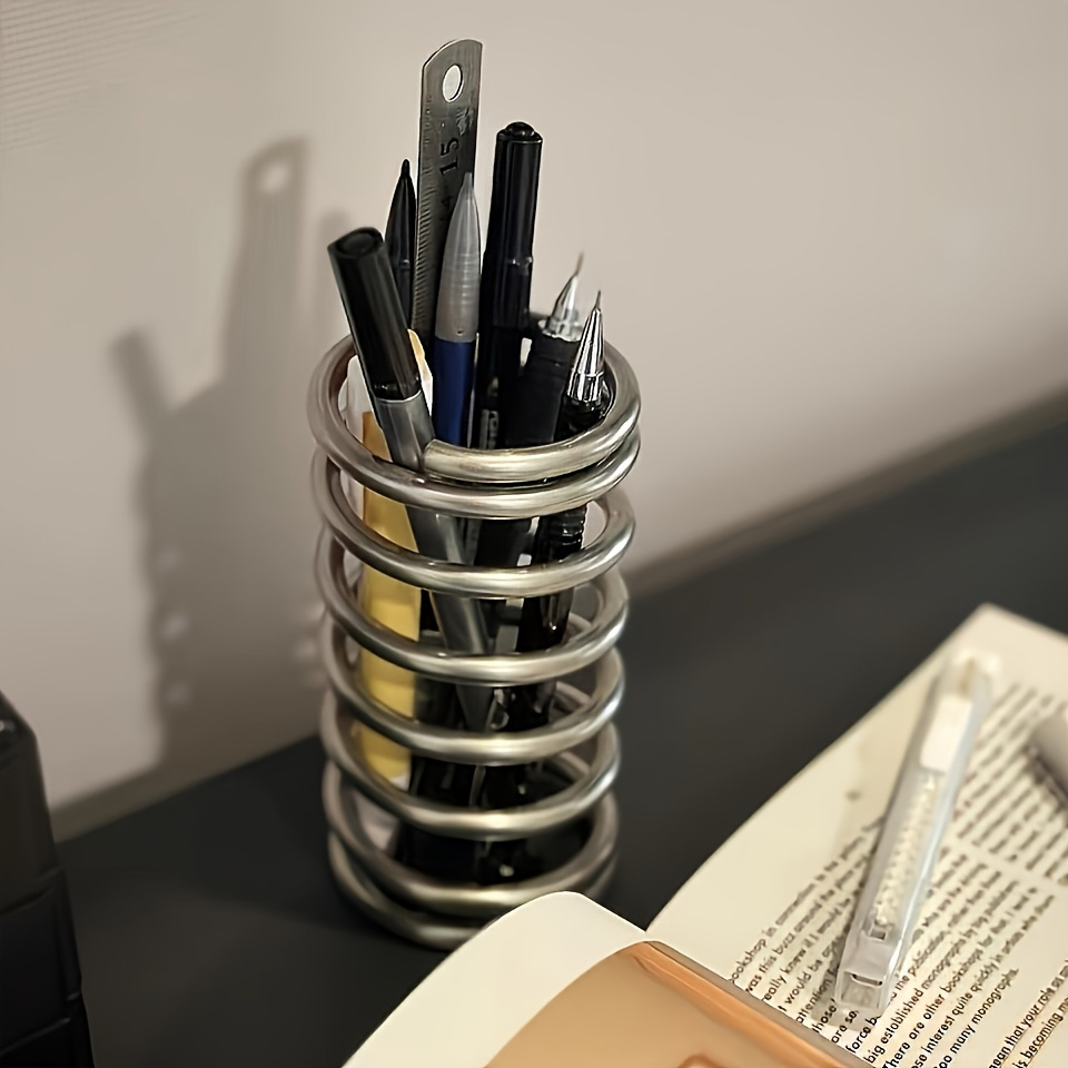 [modern Desktop Organizer] Modern Stainless Steel Spiral Desktop Organizer | Multi-functional Pen Holder & Toothbrush Organizer, Perfect Gift For Holidays And Birthdays, Desk Additions Office