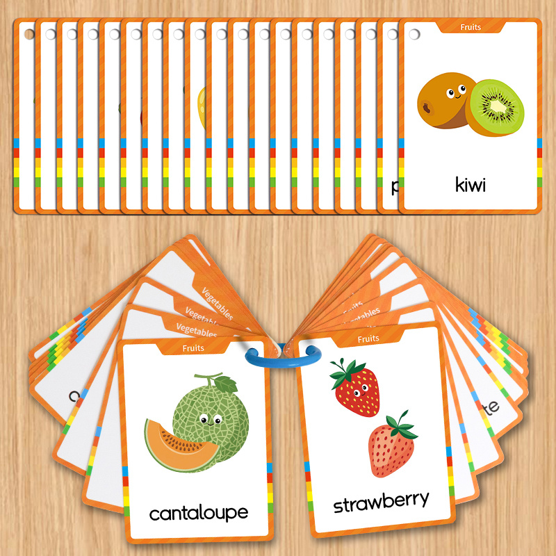 TEMU Kids Learning Cards Kit | Sight Words Flash Cards Set: Food Fruits, Vegetables | Educational Birthday Gift | Homeschool Preschool Kindergarten |