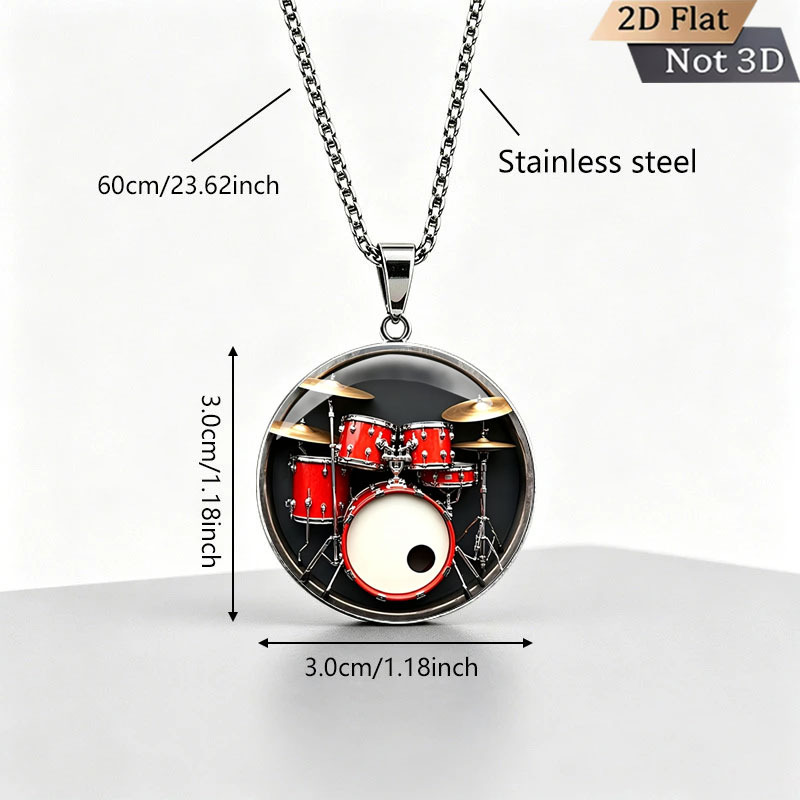 2D Flat Personalized Drum Pattern Pendant Necklace, Trendy Gift
