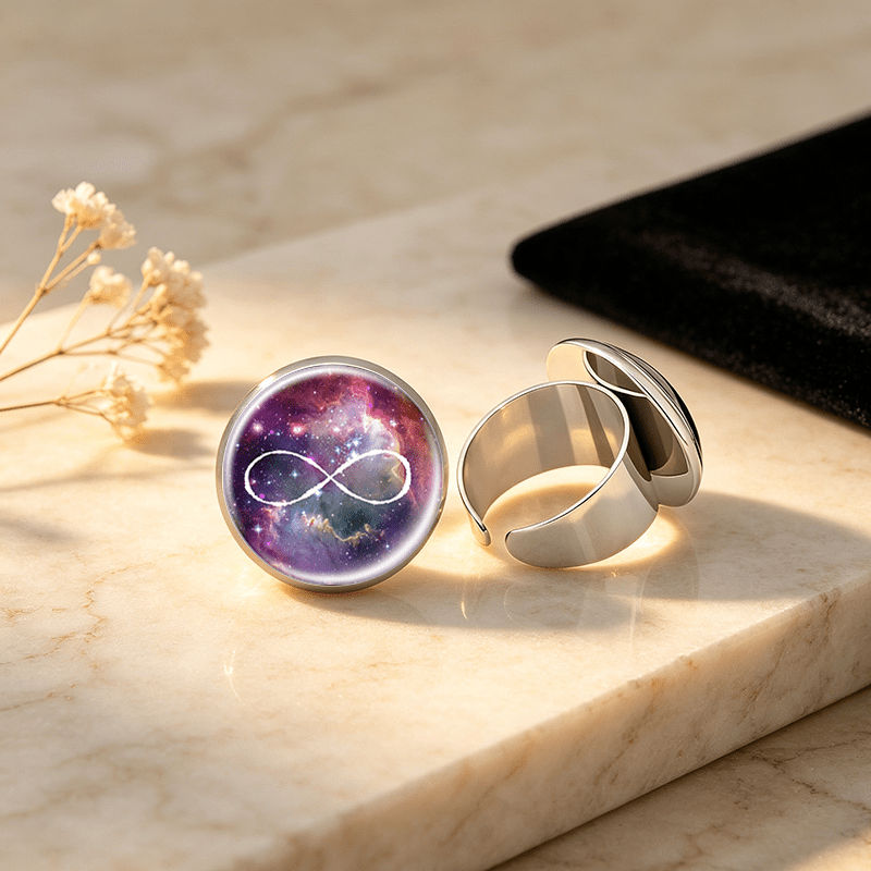 Adjustable White Ring with Universe Planets Design