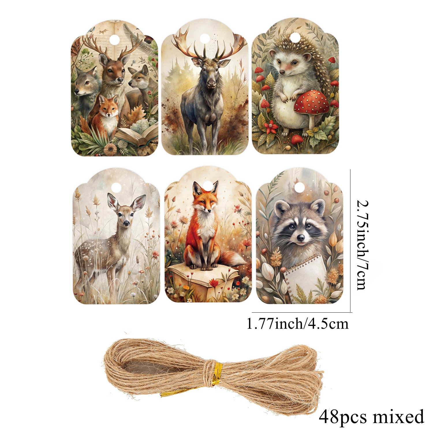 TEMU 48pcs/set Forest Animal Hanging Tags Vintage Realistic Bear/rabbit Paper Hanging Labels For Woodland Animal Birthday Autumn Celebrating Party