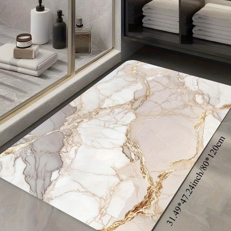 TEMU Brown Marble Pattern Bath Mat - Suitable For Bathroom, Kitchen, Living Room - Essential Personal Care Accessory