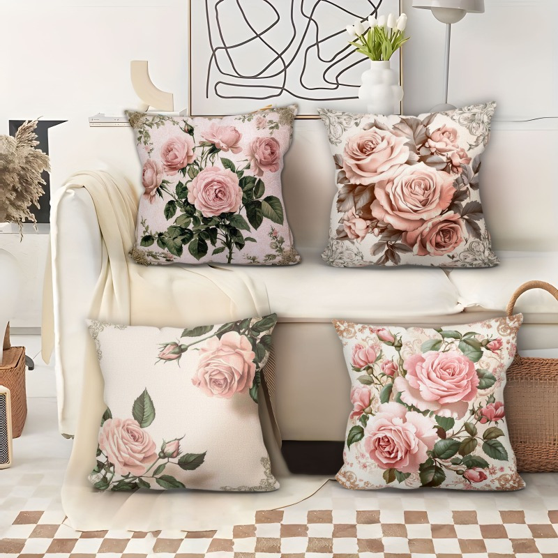 

4- Pattern Cushion Covers, 17.7x17.7 , , - , Zippered, Polyester, , For Sofa, Bed, , , Car Decor