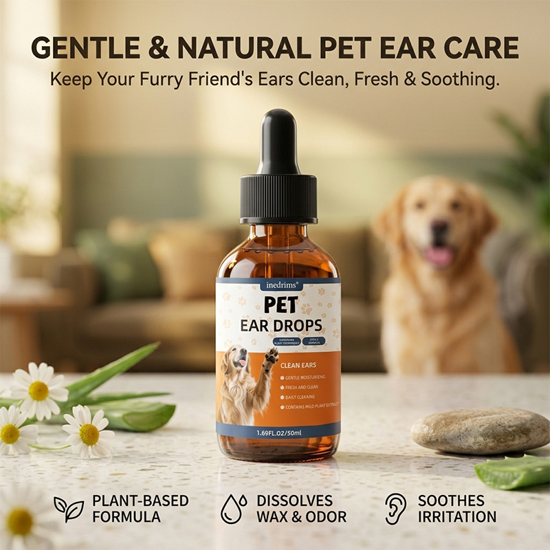 50ml Concentrated Pet Ear Care Drops, Quickly Removes Stubborn Earwax Residue, Soothes Sensitive Ear Canal Skin, Improves Excessive Ear Canal Secretions, Suitable for Both Cats and Dogs, a Great Grooming and Care Product