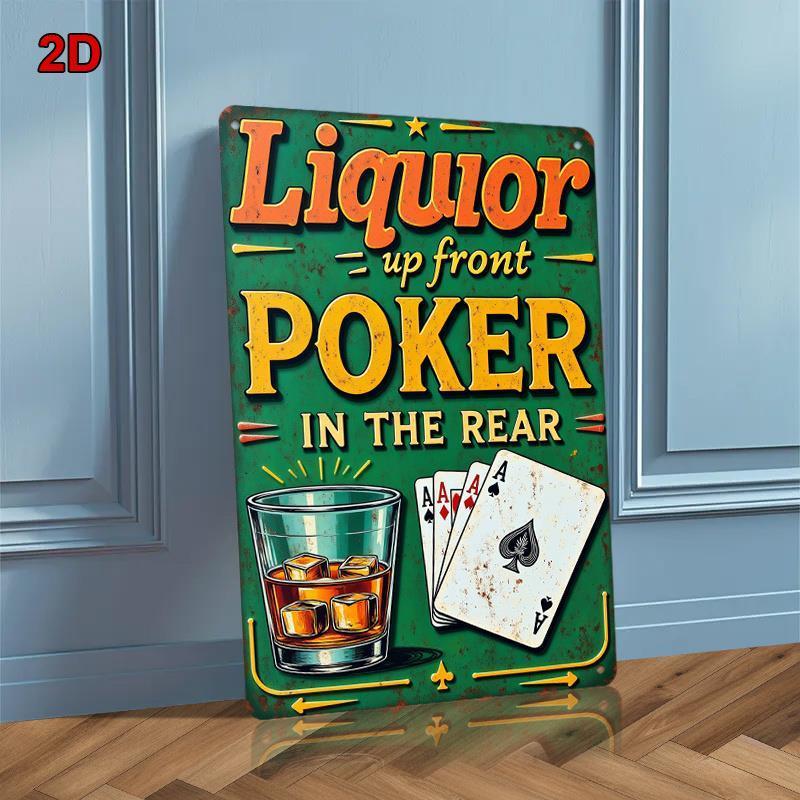 TEMU 2d Flat, 1pc Vintage Metal Liquor And Poker Wall Sign - 8x12 (20x32x30x48cm) Retro Bar Decor With Whiskey Glasses And - Distressed Game Room
