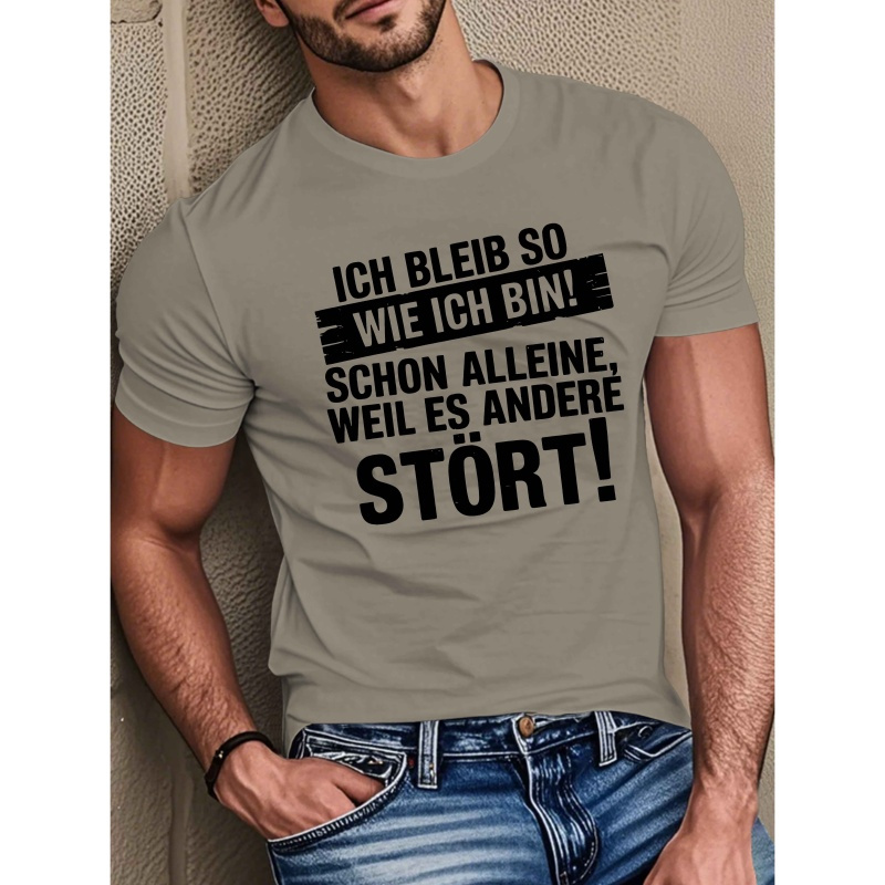 

Men's German Quote T-shirt, Casual Crew Neck, 100% Polyester Knit Fabric, Stretch, Regular Fit, Geometric Pattern, Summer Top