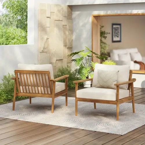 set of 2 midcentury modern outdoor lounge chair with cushions stylish and durable wood frame chair for patio garden or balcony