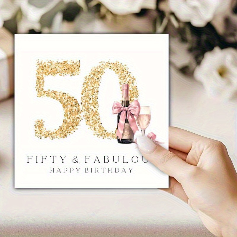 glittery golden 50th birthday card bottles pink Temu Mauritius