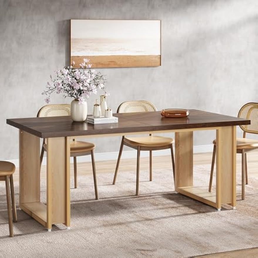 63 Inch Dining Table Wood Kitchen Table For , Large Dining Room Table Rectangular Dinner Table With Wooden Top Sled Base Sturdy Metal Frame For Living Room, Rustic Brown (only Table)