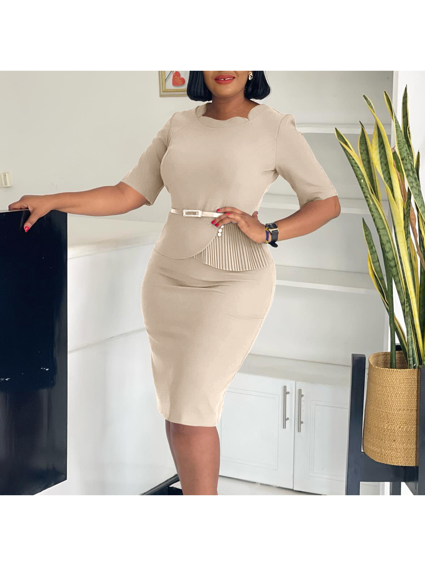 dress beige sold on Temu United States