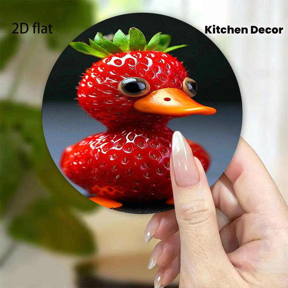 E-shop Erdbeer-kleine-Ente-förmiger Acryl-Kühlschrankmagnet, niedliches Cartoon-Tier, , Magnetaufkleber 3,15 Zoll x 3,15 Zoll, kreatives