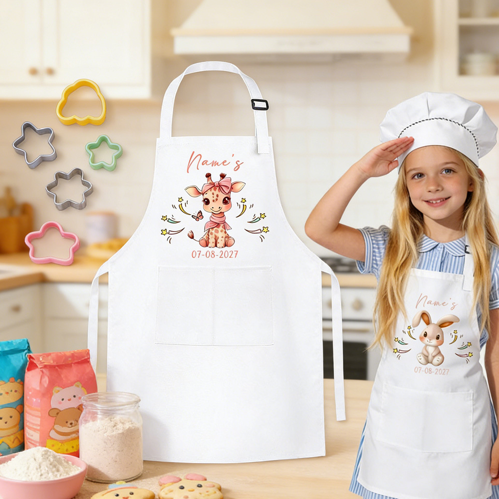 Kinderschürze & Kochmütze – Verstellbar Mit 2 Taschen – Motiv „fée De La Cuisine“ – Aus Baumwolle/Polyester –