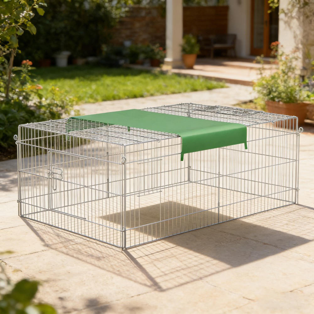 Small Animal Playpen, 183 X 122 X 60cm Exercise Pen, Sturdy & Enclosure With Sun Protection Cover & 3