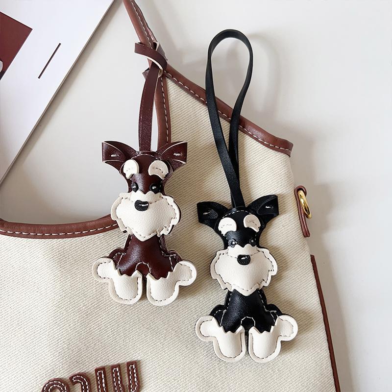 

Handmade Pu Leather Schnauzer Keychain - Cute Dog Bag Charm & Car Interior Accessory, With White Accents, Perfect Gift For Pet Lovers