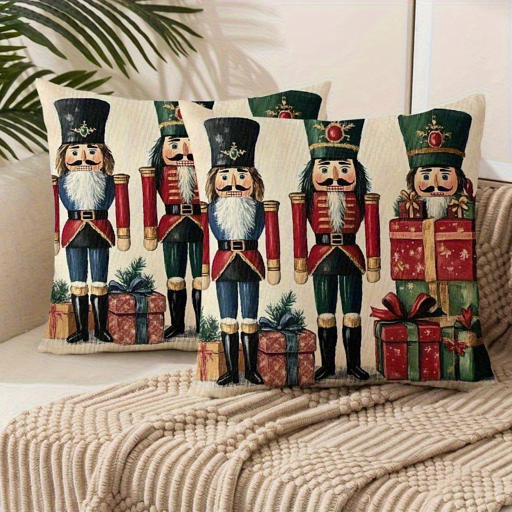 TEMU 2pcs Peach Velvet Pillowcases, Christmas Adventure With Nutcrackers; Holiday Throw Pillow Covers. Comfortable And Smooth Texture Polyester Peach