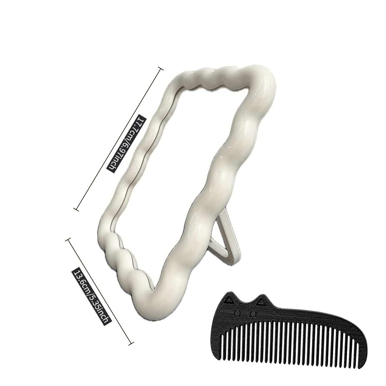 TEMU 2pcs Set: Wavy Makeup Mirror + Portable Comb. Wavy Makeup Mirror On A Desktop Or Wall-mounted. Hd Vanity Mirror For Room Decor. Back-to-school
