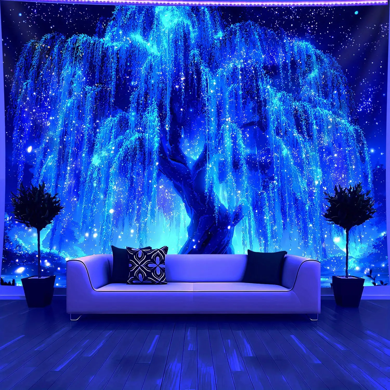 Starry Sky Tree Of Life Fluorescent Tapestry For Bedroom Wall Art_voghion.com