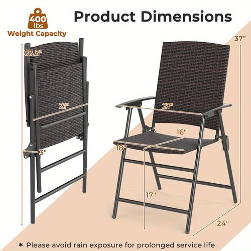 outdoor folding chairs set of 4 patio pe wicker dining chairs with armrests and metal frame portable lawn chairs for garden porch balcony and camping fully assembled