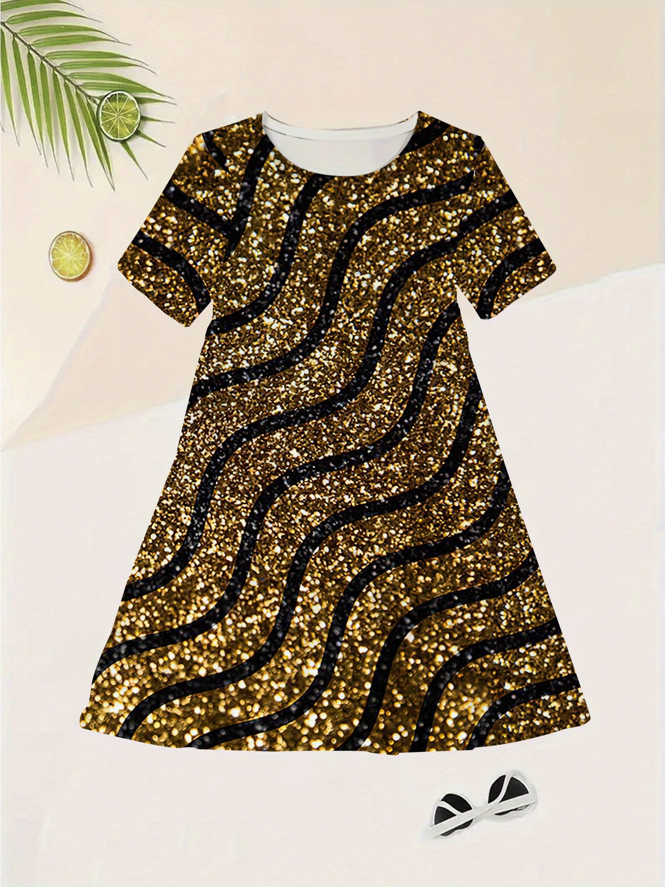 girls golden glitter dress short sleeve - Temu Germany
