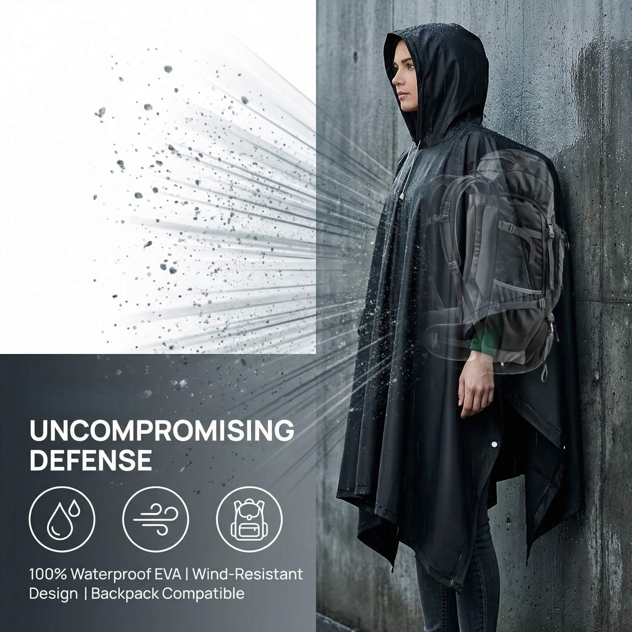 E-shop Noir Hochwertiger EVA-Poncho zum Wandern, multifunktionaler transparenter Regenmantel für Herren & Damen, leichter Rucksack-Regenmantel mit