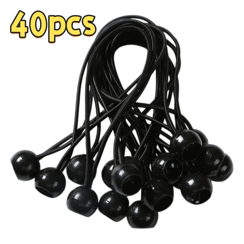 E-shop 40 Stück robuste Gummiseile mit Kunststoffkugeln, ideal zum Befestigen von Campingzelten, Trampolinen und Strandnetzen. Erhältlich in Schwarz,