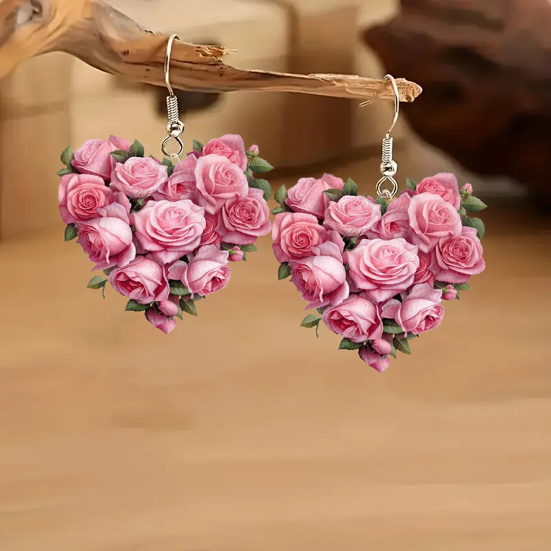 

Pair Of 2d Acrylic Earrings, Stainless Steel Hook, Elegant Party Accessory, Suitable For Christmas/valentine's Day/ Day, Fashion Dangle Earrings For Women