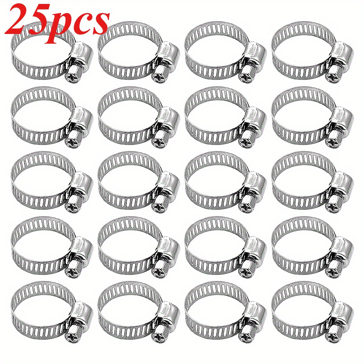 25pcs Stainless Steel Hose Clamps, Adjustable Pipe Clips, 16-25mm Range, Durable Clamps For Home Plumbing, Automotive, And Industrial Use