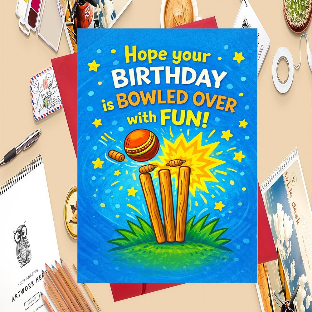TEMU 1pc Cricket-themed Greeting Card With Envelope Suitable For Cricket Parties, Birthdays, Tournaments - Cricket Field With Players, & - Paper Card