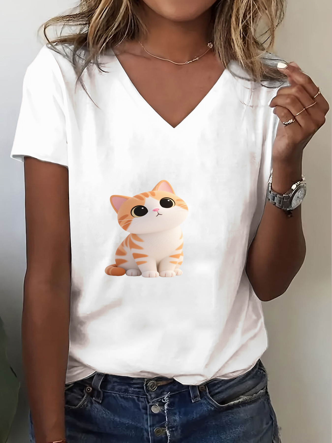 公式【1JINN STUDIO】Cat Dog Print Round-neck Short Sleeve T 1JINN STUDIO Cat Dog Print T-shirt - OLDLAUNDRY