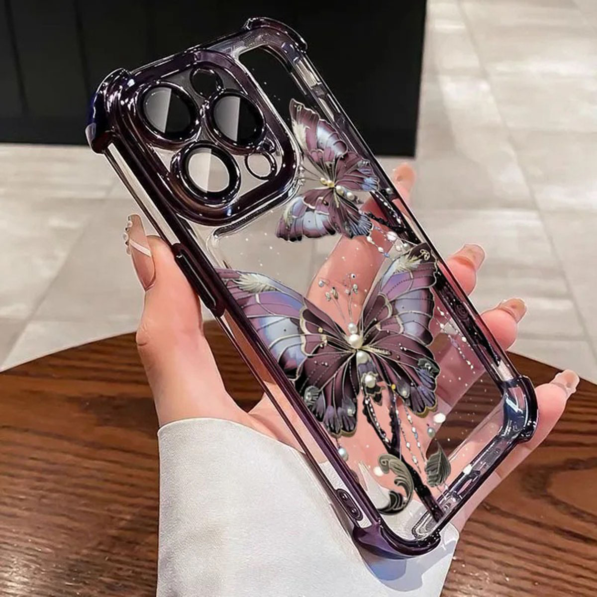 purple   plating print phone case suitable for iphone 17 pro   15 plus 14 13 11 12 pro max 17   shockproof bumper cases cover