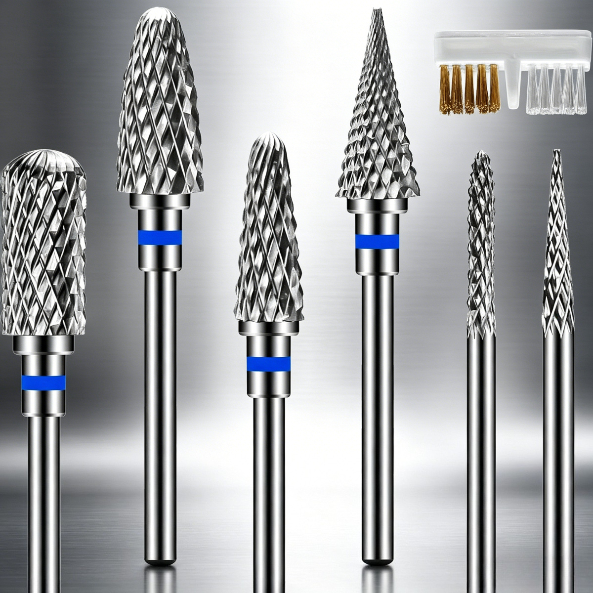 7pcs Nail Drill Bit Set, Including 6 Drill Bits And 1 Cleaning Brush - 3/32 Inch Carbide Electric Nail Drill Bits, Professional Cuticle Remover Bits, Suitable For Gel/acrylic Nails