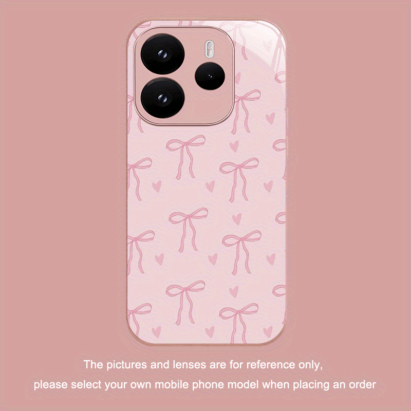 TEMU Phone Case: Pink Bow Metal Paint Tempered Glass Pink Phone Case For Xiaomi 15 Ultra/14 Ultra/note 14/note 14 Pro/note 14 Pro /note 13/note 13