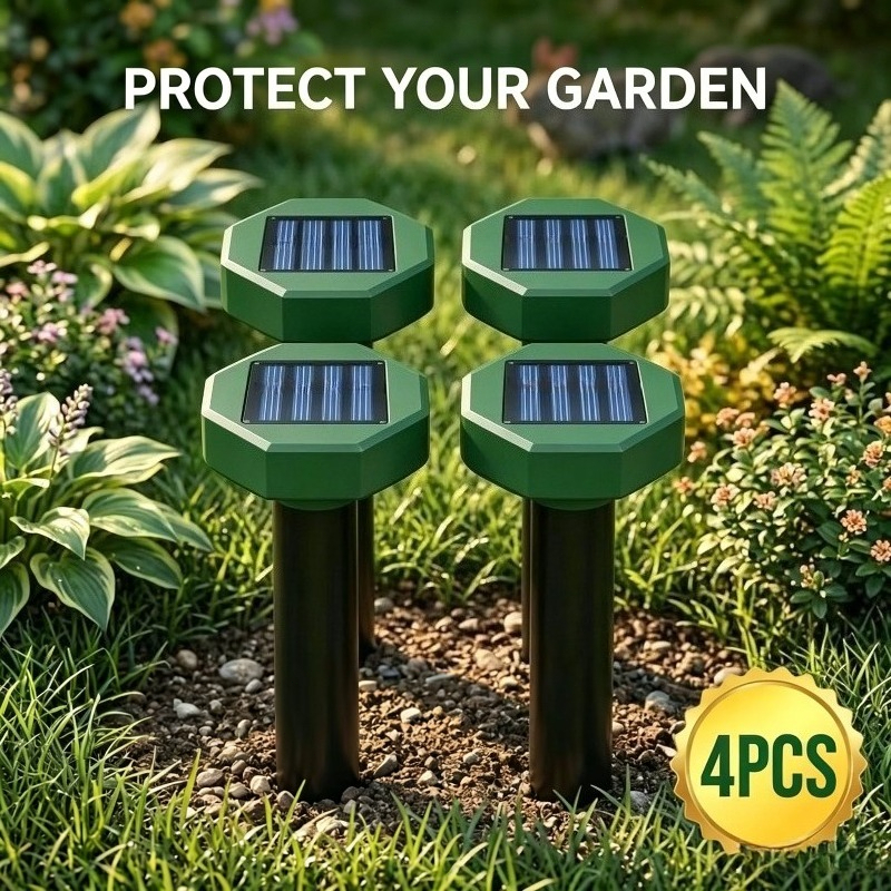 TEMU 4-pack Solar Ground Rod Rodent Repellent - Designed To Burrowing Pests And Ground , It Forms An Invisible Barrier To Prevent Digging, Lawn