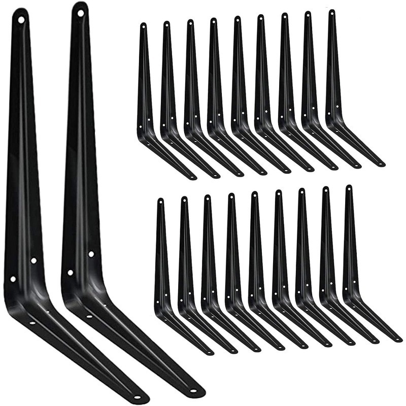 Image of 20/10 Pack Shelf Brackets 12 Inches, Heavy Duty Black Iron Metal Floating Shelf Bracket, Rustic Farmhouse Decorative L Brackets For Shelves, Wall Mount Corner Brace For Wood Boards