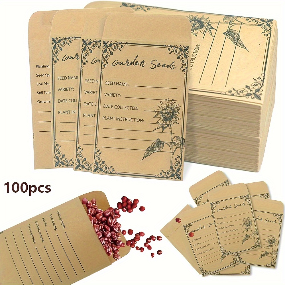 50/100pcs Seed Envelopes - Self-adhesive Sealed Seed Storage Envelopes 4.72 * 3.15 Inch Small Envelopes For Storing Vegetable, Plant, Garden Seeds