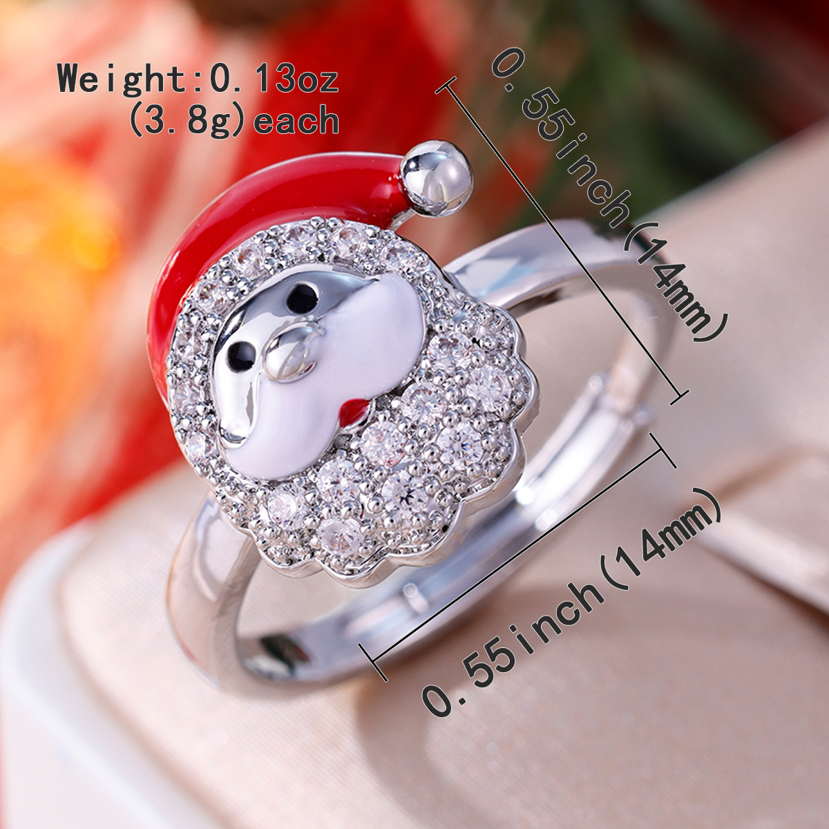 Copper Santa Claus Design Open Ring with Zirconia, Festive Jewelry