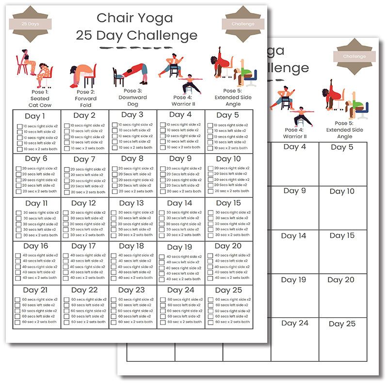 

2d 25-day Chair Yoga Workout Plan, Fitness Challenge, Exercise Routine, 8x10 Inch Paper Poster Bundle