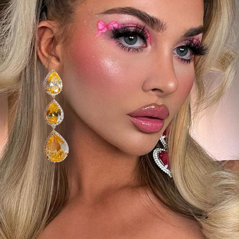 Luxury 3-Tier Teardrop Cut Yellow Zirconia Drop Earrings