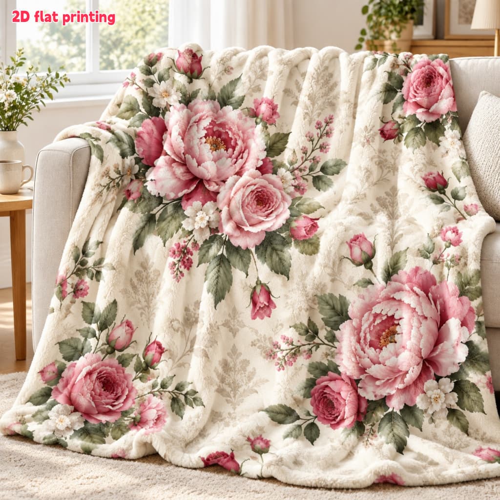 TEMU de forro polar 2D con estampado floral romántico, 1 pieza - de peonías y , afelpada y acogedora para todas , ideal para sofás de , decoración de
