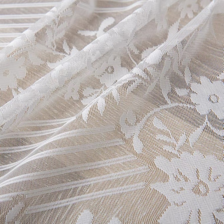 TEMU 1pc French Modern Daisy Lace Sheer - White With Vertical Floral Stripe Pattern, Semi- Filtering & Romantic Privacy For Bedroom/living Room, Rod