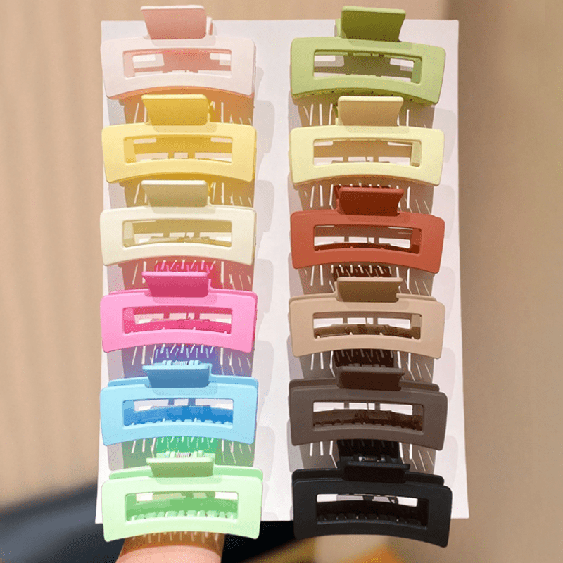 12pcs Solid Color Versatile Hair Clips Set, Women's Hair Clips Bright Cute Back Of Head Clips, Updo Shark Clips Trendy Practical Fashion Hair Additions