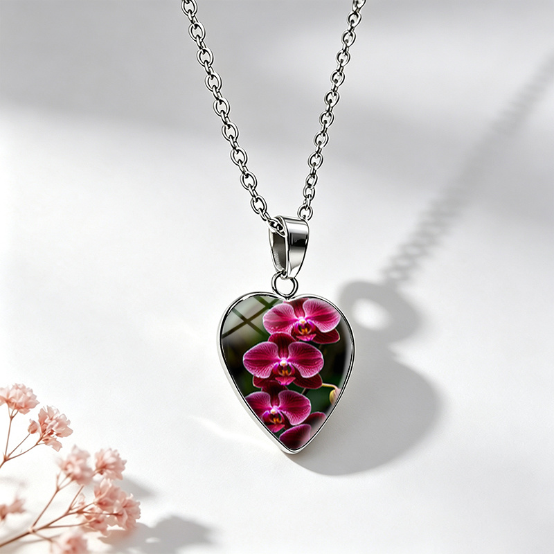 Handmade Dark Purple Phalaenopsis Orchid Necklace, Unisex