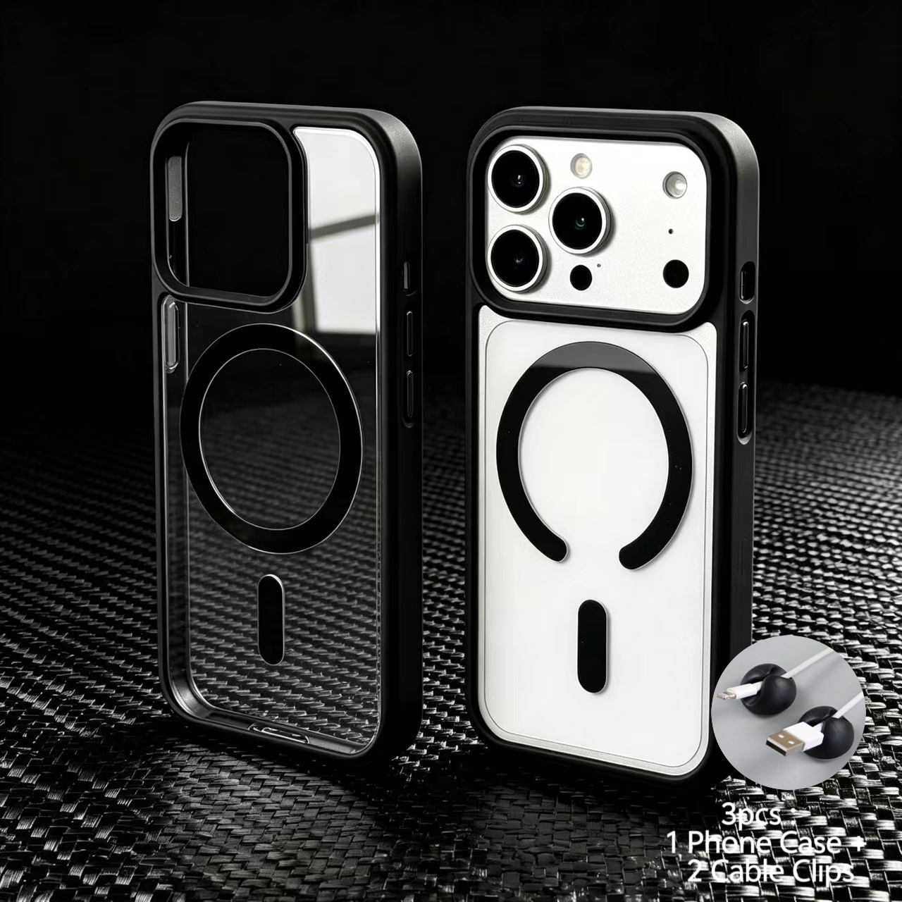 TEMU Phone Case: 3pcs:1 2 Gift (2 Cable Clips) Luxury High-end Transparent Magnetic Wireless Charging Phone Case, Suitable For Iphone 18 17 Pro