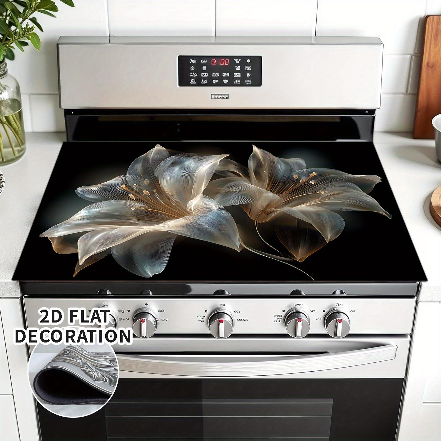 TEMU 2d Flat Classic Pattern One-piece Replacement Stove Decorative Cover - Featuring Flowers, Petals, And - For Induction Cooktops & As A Protector