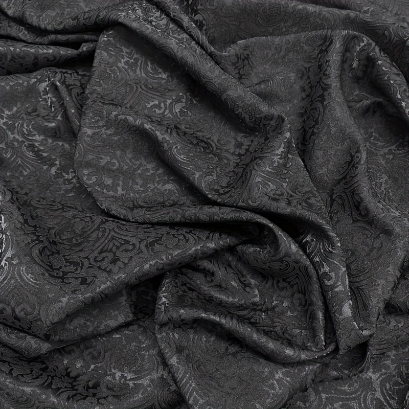 Image of 1pc Deluxe 3d Floral Texture Jacquard Brocade Fabric, Black Embossed Damascus, 100% Polyester, 145gsm - Elegant Dresses And Interior Decoration, Hand Wash Only, Dress Fabric