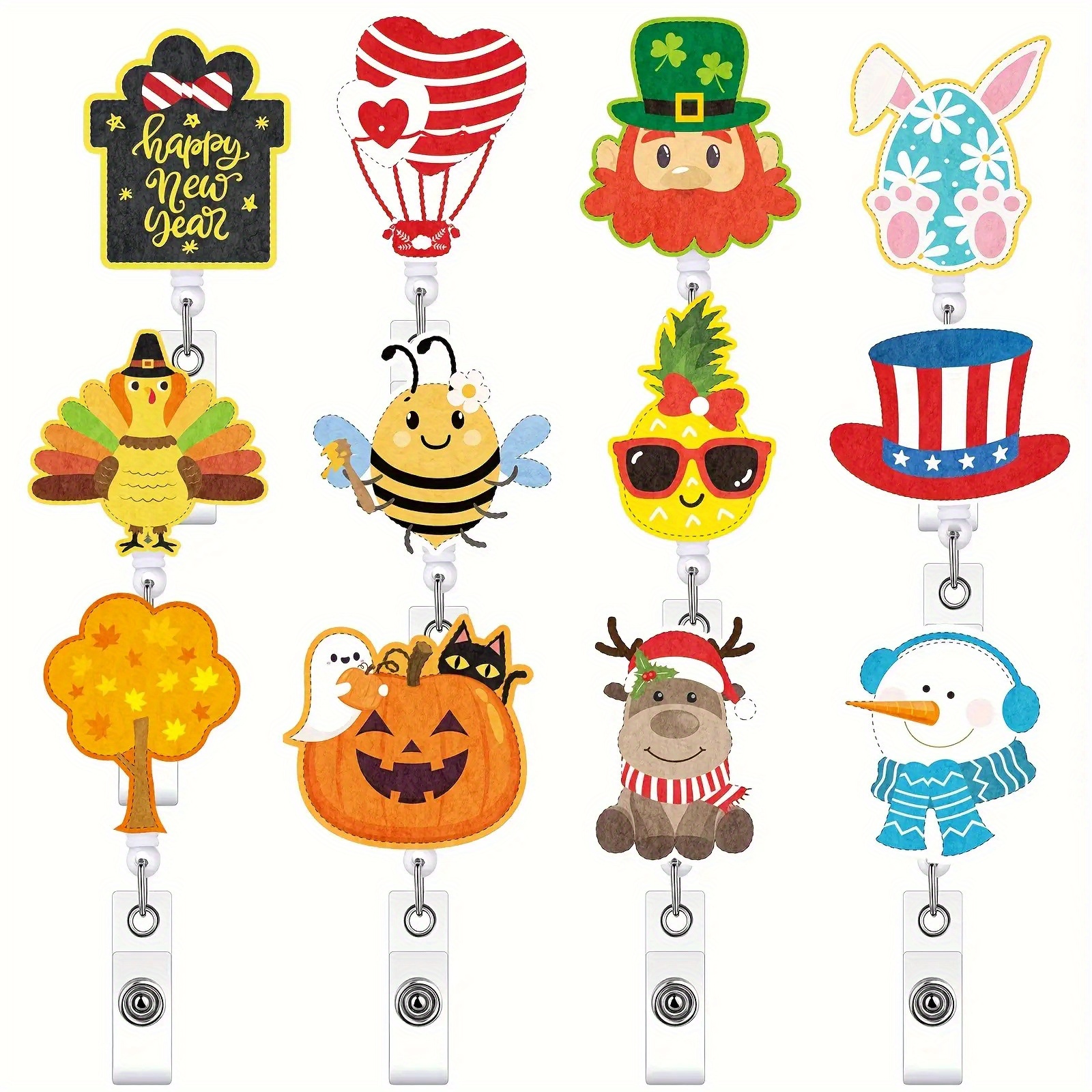 TEMU 2d 2d 12 Cute Retractable Badge Scroll With Clip - Thanksgiving, 's Day, Easter, Halloween Id Clip - Designer Brand For Nurses, Teachers,