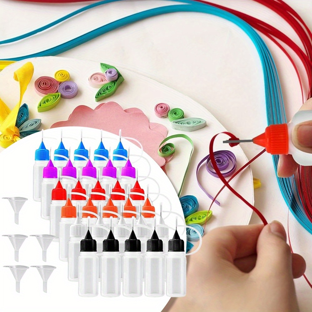 

30pcs 10ml Needles Applicator, Translucent Glue Bottles And 6 Color Tips For Diy Quilling Craft, Acrylic Painting, With 5 Funnel