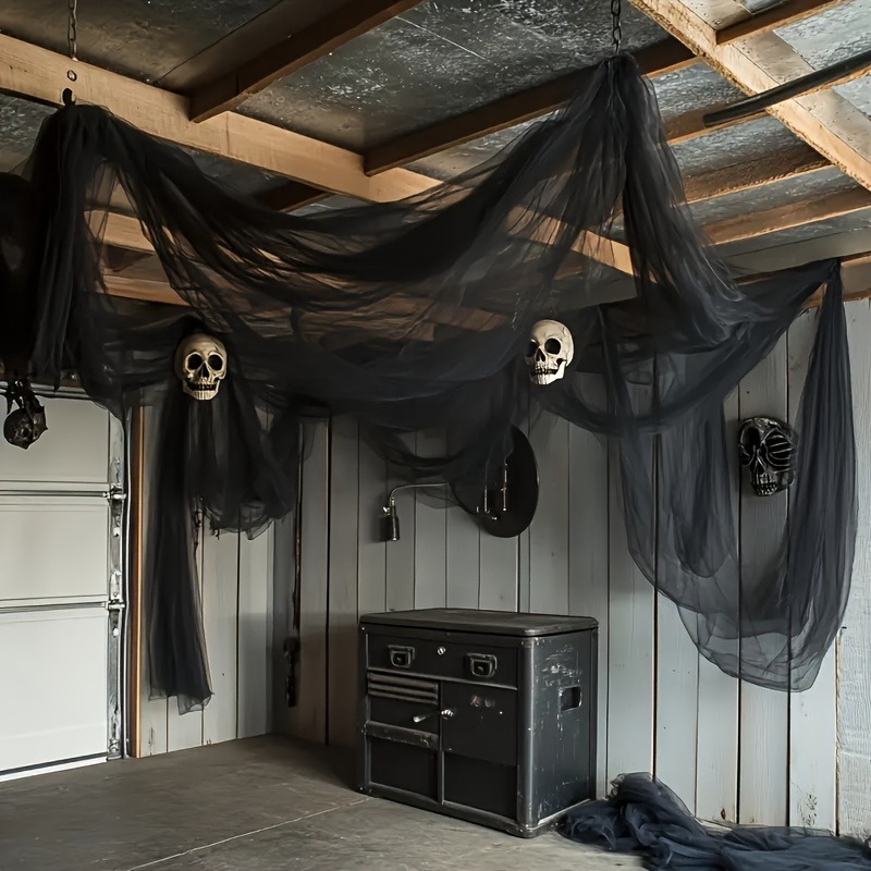decoraciones de tul de   de halloween negras extra largas ultra largas de 157.48 pulgadas, tela de halloween espeluznante.   para    , fiestas de halloween, patios, entradas, decoraciones navideñas     y suministros para fiestas de halloween y navidad